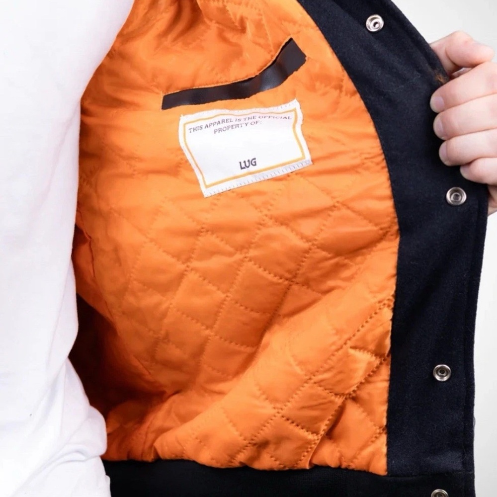 Lug Black Bomber Jacket with Script Design - Picture 3 of 4